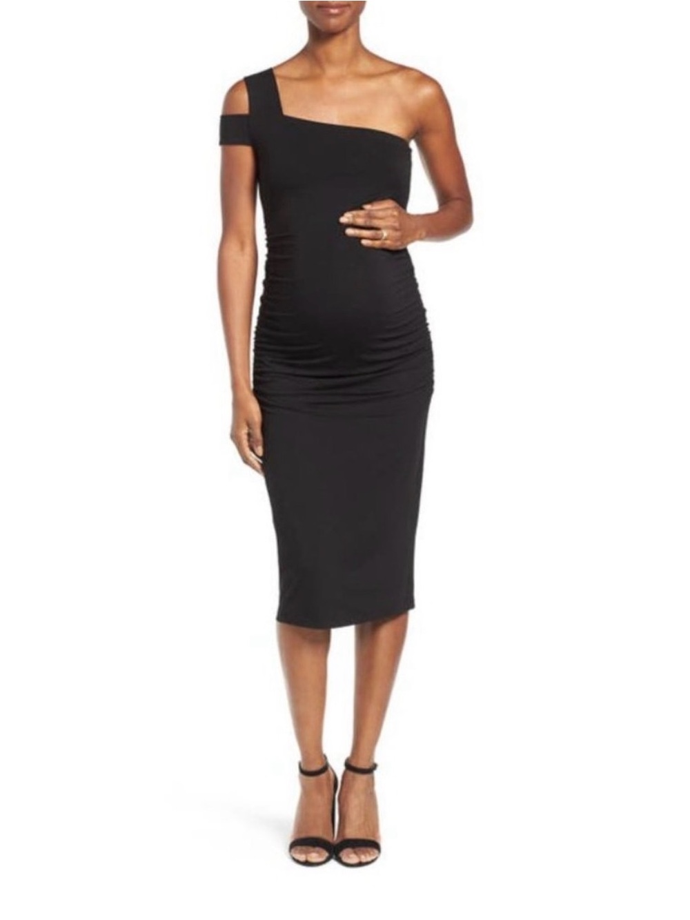 Isabella Oliver Black One-Shoulder Maternity Midi Dress